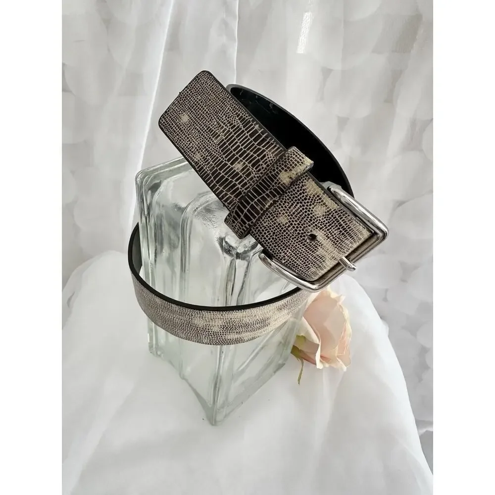 VTG WCM New York Women’s small genuine Italian leather belt animal print silver